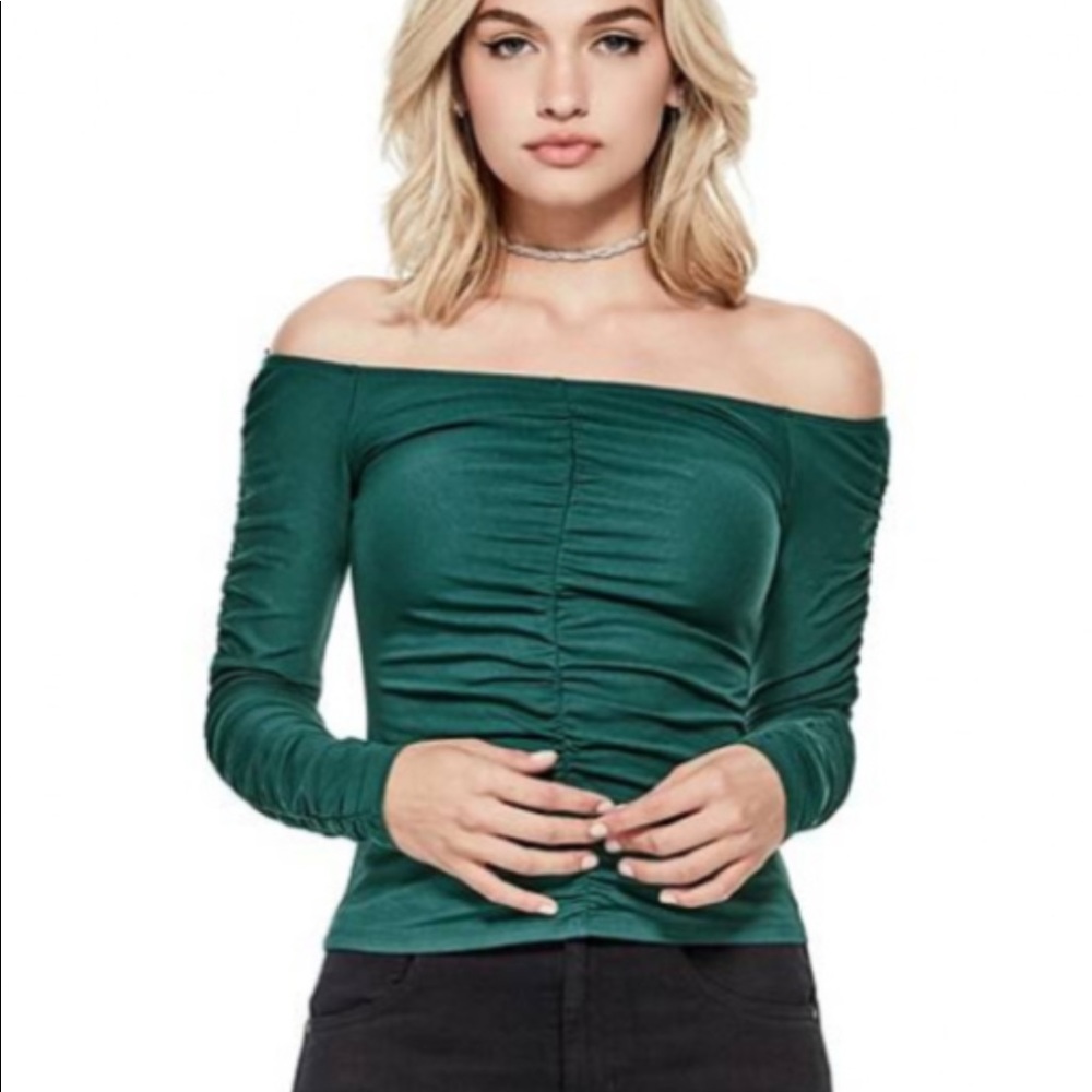 Guess Sylvia Off The Shoulder Turquoise Top